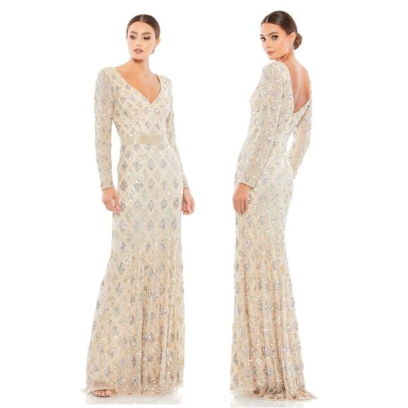 MAC DUGGAL Beaded A-Line Gown in Nude Size US 12 - Picture 12 of 15